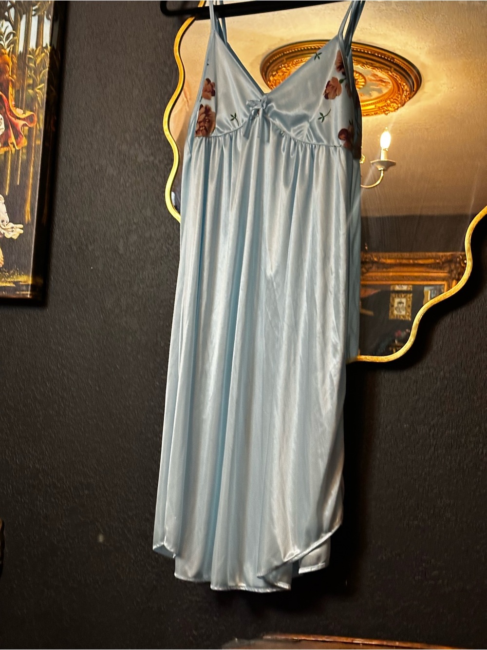 Cinderella Light Blue Satin Chemise with Rose Embroidery